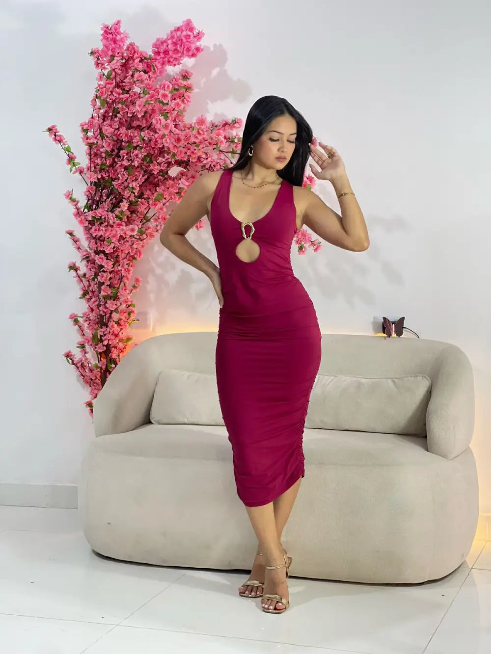 vestido midi poliamida