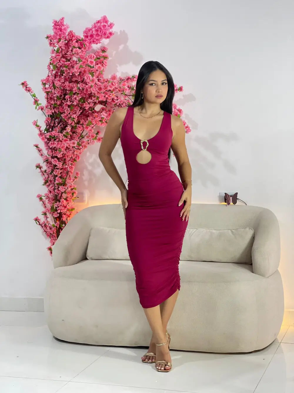vestido midi poliamida