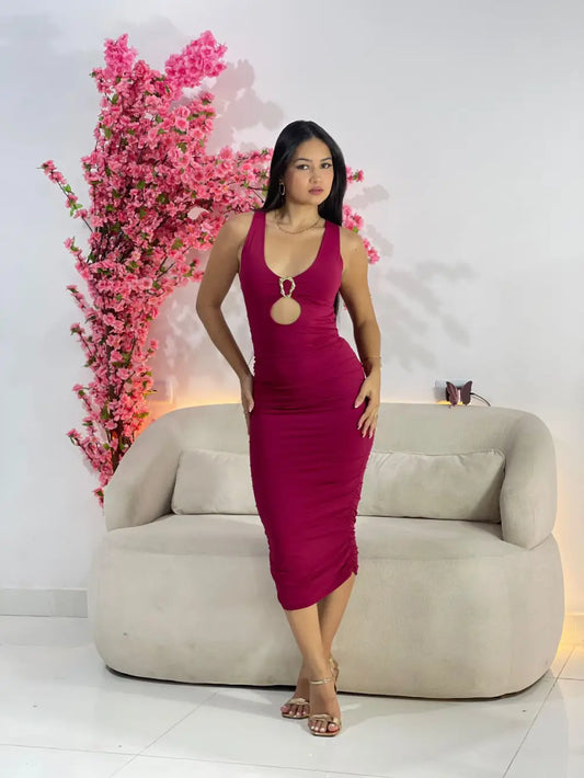vestido midi poliamida