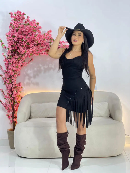 vestido luxo franja