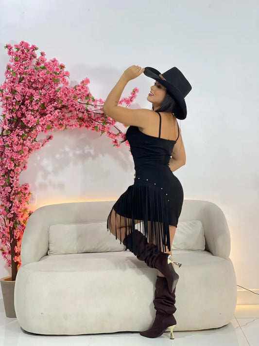 vestido luxo franja